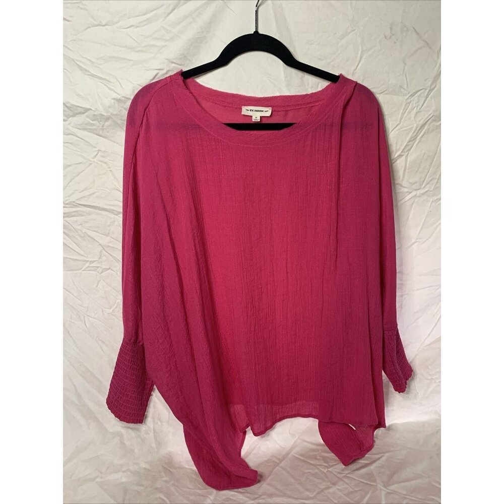 ee:Some Women’s Fuchsia Pullover Round-Neck 3/4 Sleeve Sheer, Flowy Top - Size M
